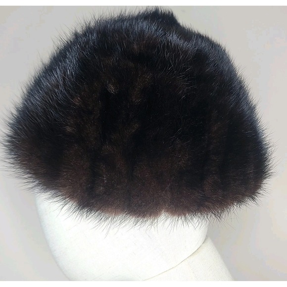 Vintage Womens Brown‎ Black Genuine Mink Hat Made In The USA Union Made - Picture 4 of 5